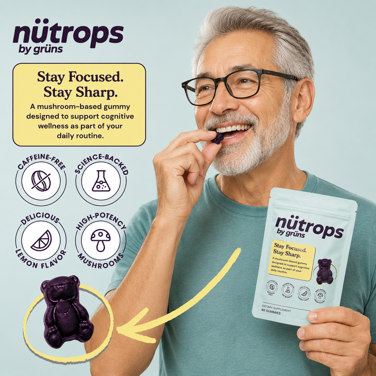 Grun Nütrops Adult Functional Nootropics Gummies, 14 Servings