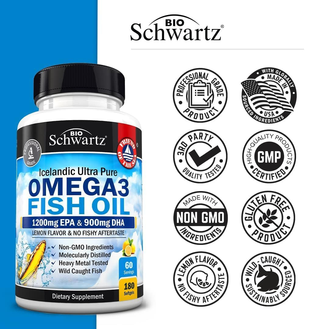 BioSchwartz - Omega 3 Fish Oil: Joint, Brain, Eye & Skin Health (180 sgls)