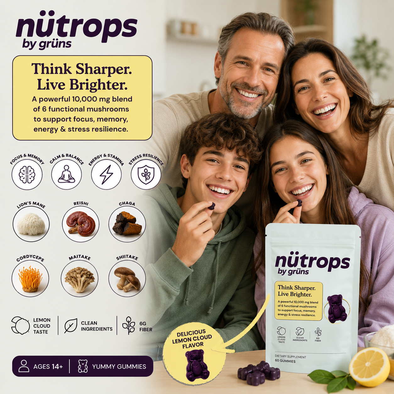 Grun Nütrops Adult Functional Nootropics Gummies, 14 Servings