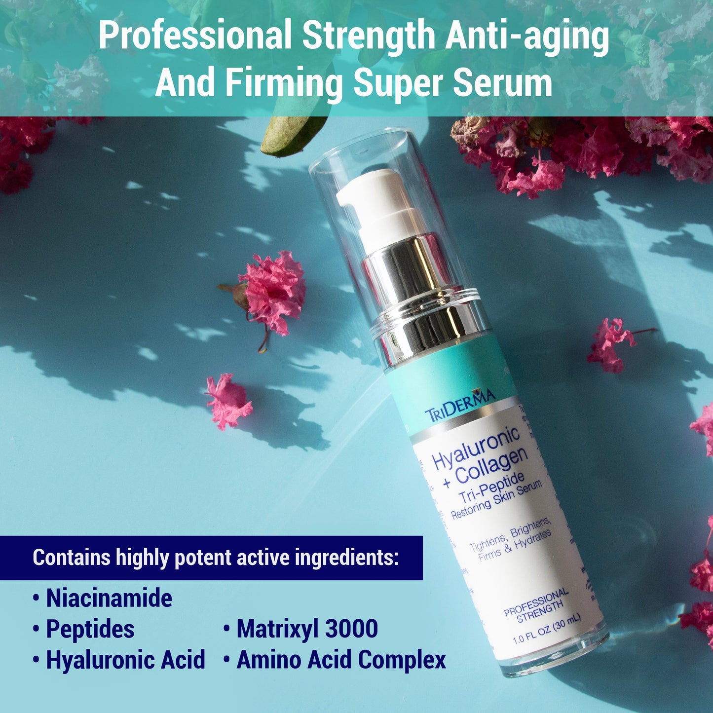 Hyaluronic Acid Face Serum with Collagen Peptides & 5% Niacinamide – Anti-Aging Serum for Fine Lines, Wrinkles & Firmness 1 oz