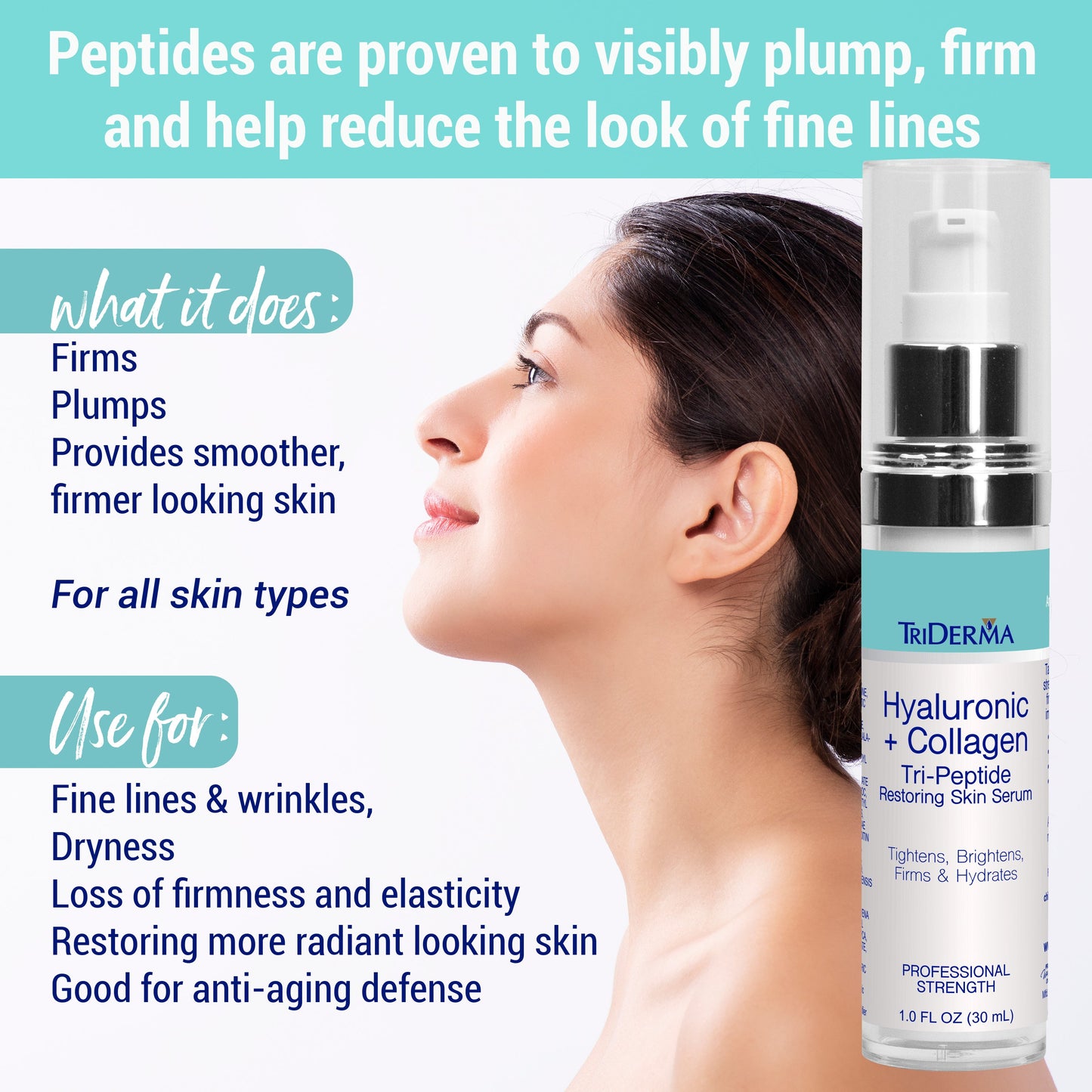 Hyaluronic Acid Face Serum with Collagen Peptides & 5% Niacinamide – Anti-Aging Serum for Fine Lines, Wrinkles & Firmness 1 oz