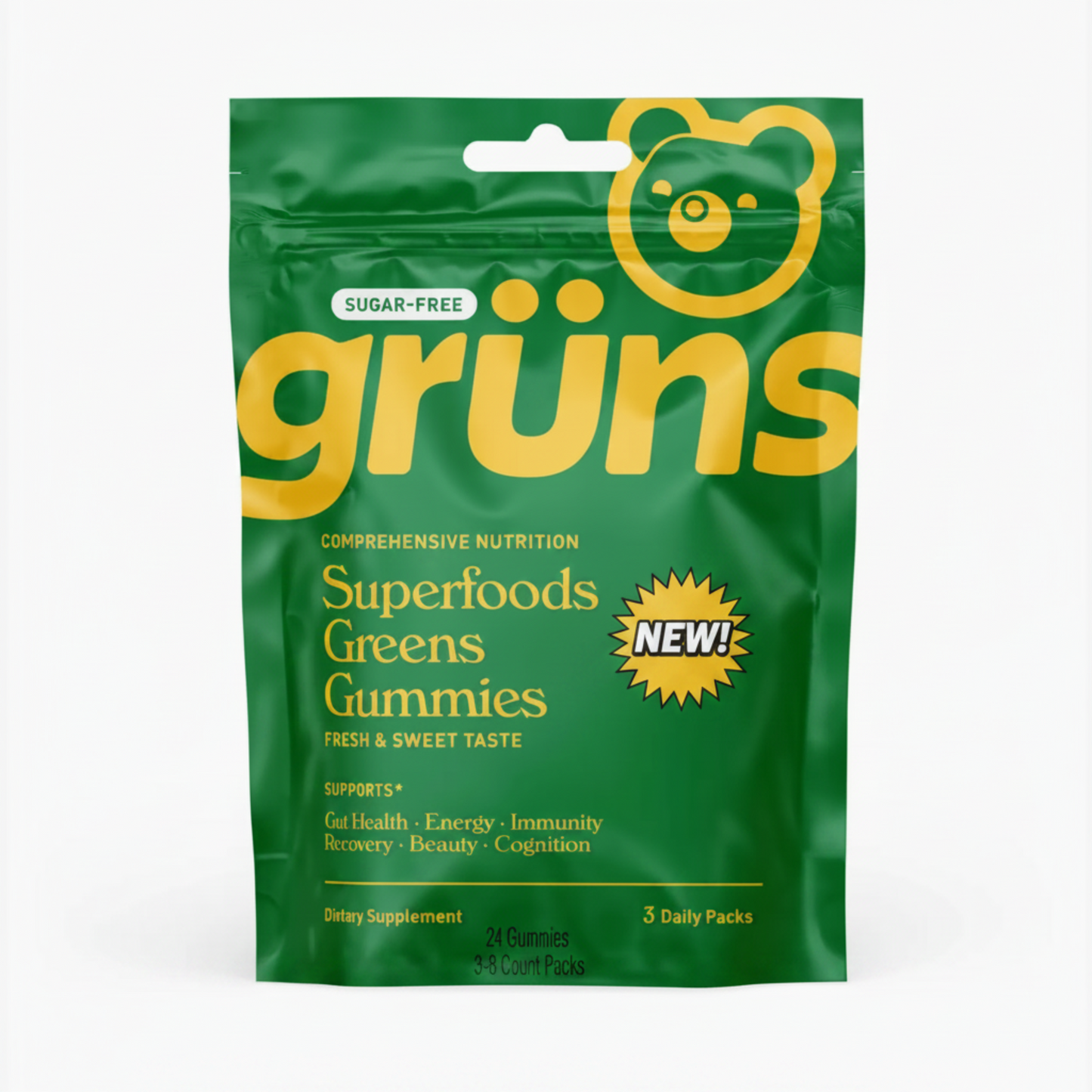 Grüns Adult Sugar Free Superfood Greens Gummies, 14 Servings