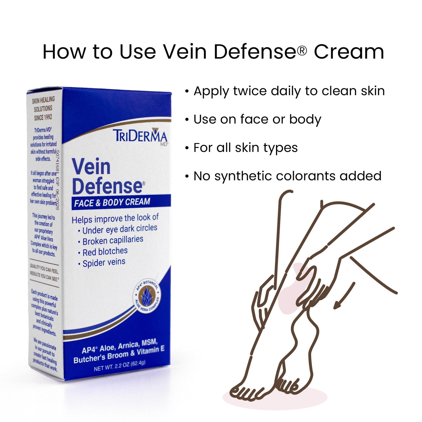Vein Defense Face & Body Cream – Helps Improve the Appearance of Spider Veins, Bruising & Uneven Skin Tone